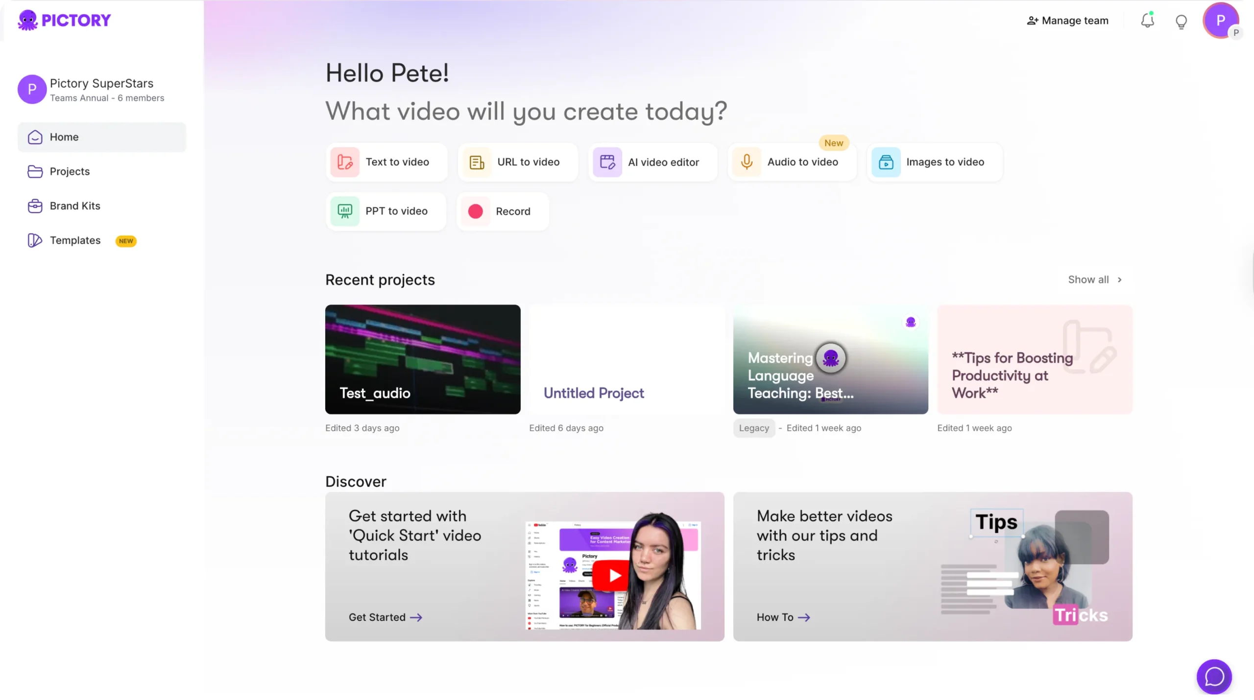 Pictory AI dashboard screenshot