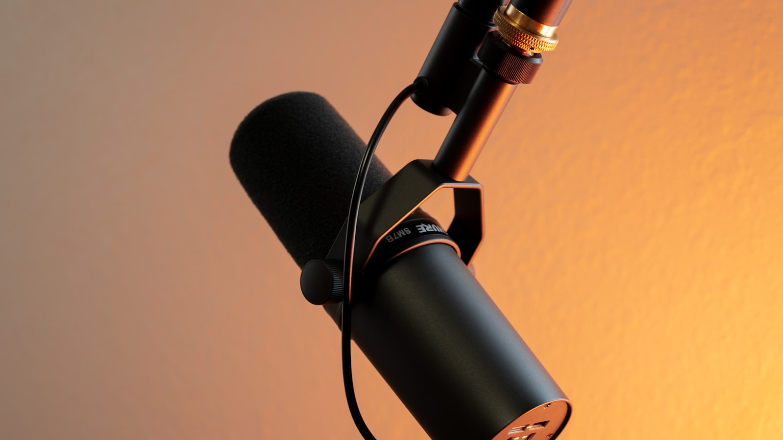 black and silver microphone on brown wall